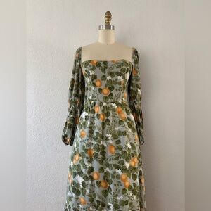 Reformation "MICA" Orange Blossom Print Green Dress sz 4